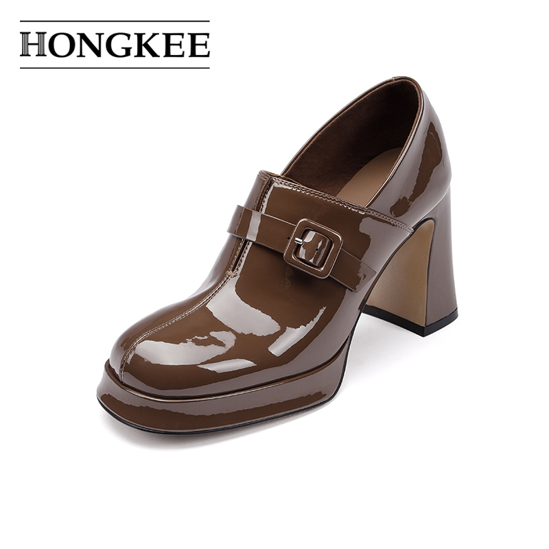 Hongkee/红科高跟鞋2024秋新款深口单鞋防水台配裙子女鞋H744D309 - 图0