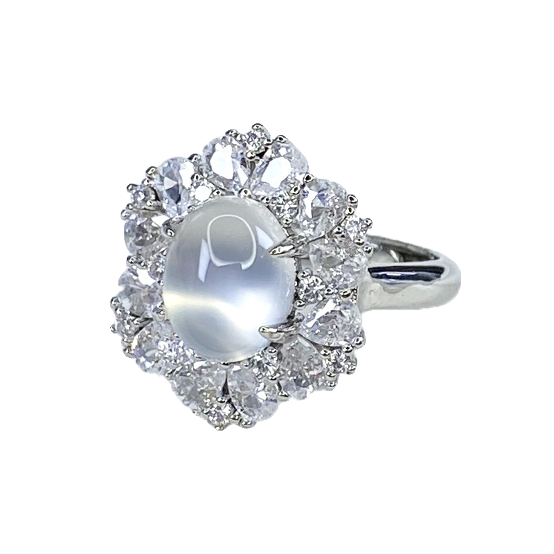 Ice chalcedony ring set with silver agate earrings