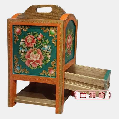古典手绘杂志书报箱实木小角落字画储物柜架彩漆做旧复古边几西藏 - 图1