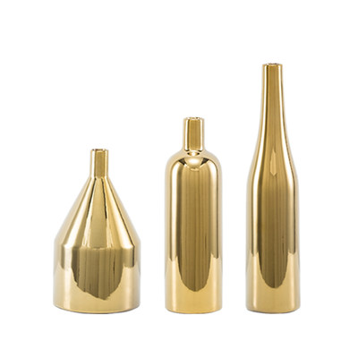 黄铜金色花瓶北欧三件套花器皇家样板房摆件客厅家用陶瓷插花花瓶 虎窝淘