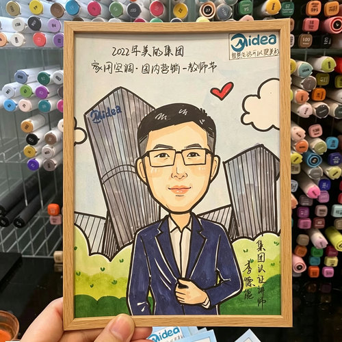 手绘定制公司集体画离职荣休领导礼品照片实木相框办公室 - 图1