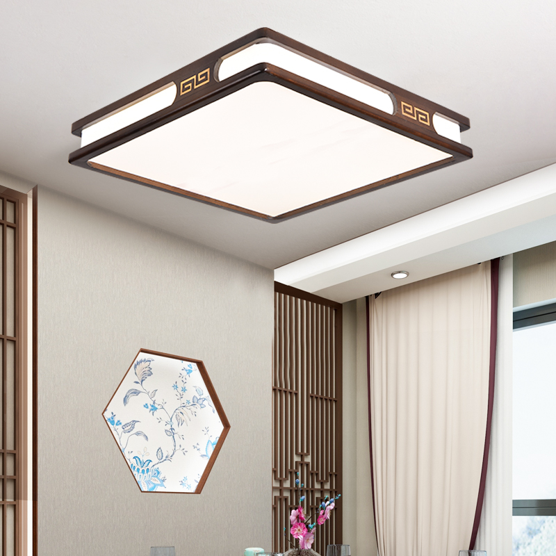 实木新中式吸顶灯led客厅灯长方形木艺灯饰超薄橡木胡桃木色灯具,淘宝优惠券,粉丝福利购,淘宝优惠卷