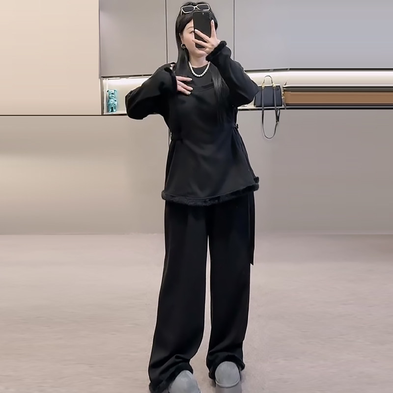 设计感镂空上衣阔腿裤两件套春冬胖mm2025新款显瘦宽松大码女装潮,淘宝优惠券,粉丝福利购,淘宝优惠卷