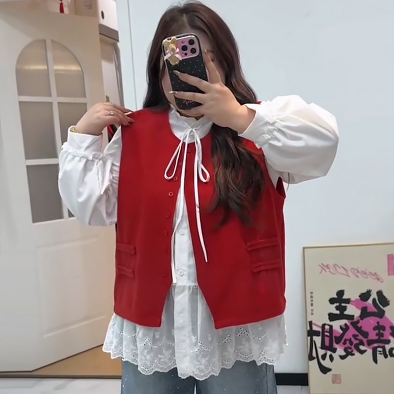 叠穿蕾丝边衬衫女遮肉毛呢马甲胖mm2026春冬新款显瘦宽松大码女装,淘宝优惠券,粉丝福利购,淘宝优惠卷