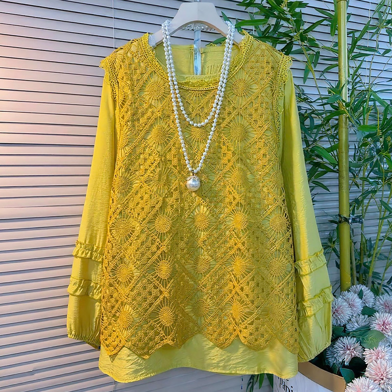 镂空勾花马甲木耳边打底衫套装胖mm2026春冬新款显瘦宽松大码女装,淘宝优惠券,粉丝福利购,淘宝优惠卷