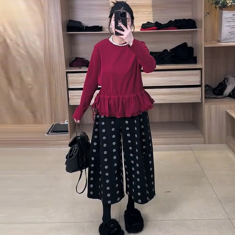 抽绳大码长袖上衣百搭毛呢八分裤弯刀裤胖mm2026春冬显瘦宽松女装,淘宝优惠券,粉丝福利购,淘宝优惠卷