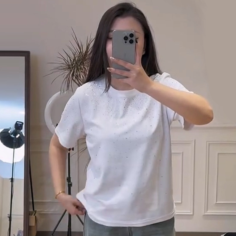 满天星亮钻短袖上衣女T恤衫胖mm2025冬季新款宽松大码显瘦女装潮,淘宝优惠券,粉丝福利购,淘宝优惠卷
