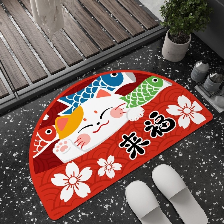 原创招财猫 硅藻泥软垫浴室吸水垫防滑脚垫卫生间门口地垫速干吸,淘宝优惠券,粉丝福利购,淘宝优惠卷