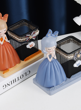 创意树脂北欧女孩笔筒收纳办公桌面书房摆件同学教师生日开学礼物