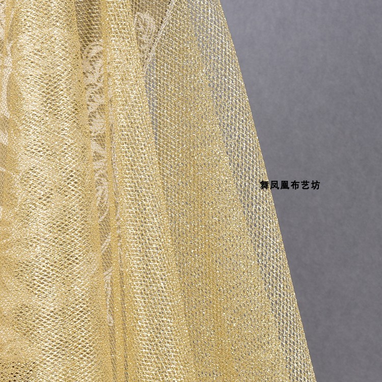 浅金色小菱形网眼镂空透视闪光纱布料满天星婚纱礼服设计网纱面料