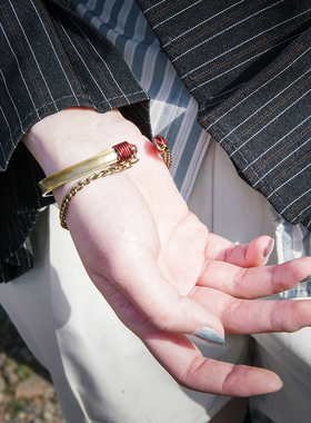 蒸汽大陆可调虎眼石黄铜合金手镯