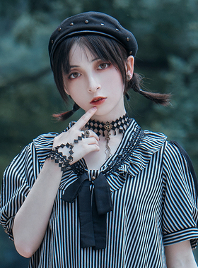 蒸汽大陆黑色方格蕾丝指环手链