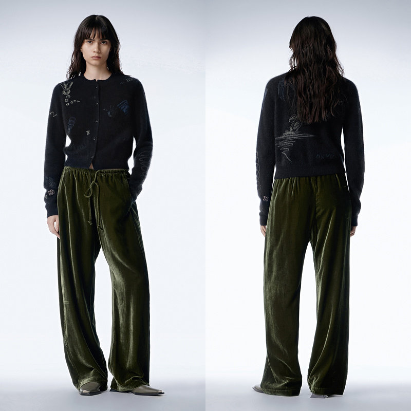 【断码清仓】JNBY/江南布衣秋季休闲裤女宽松复古丝绒裤阔腿长裤,淘宝优惠券,粉丝福利购,淘宝优惠卷