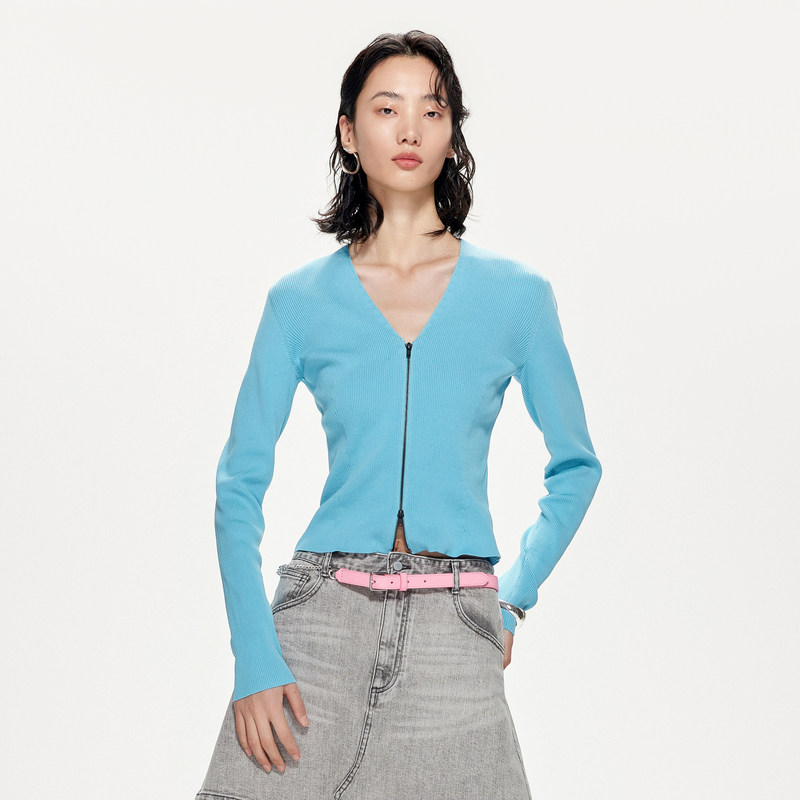 【断码清仓】JNBY/江南布衣折扣春夏针织衫V领拉链开衫长绒棉修身,淘宝优惠券,粉丝福利购,淘宝优惠卷