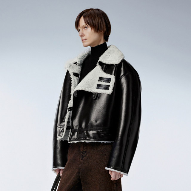 Jiangnan Buyi autumn and winter imitation fur jacket loose lapel casual short top for women 5NAA13840