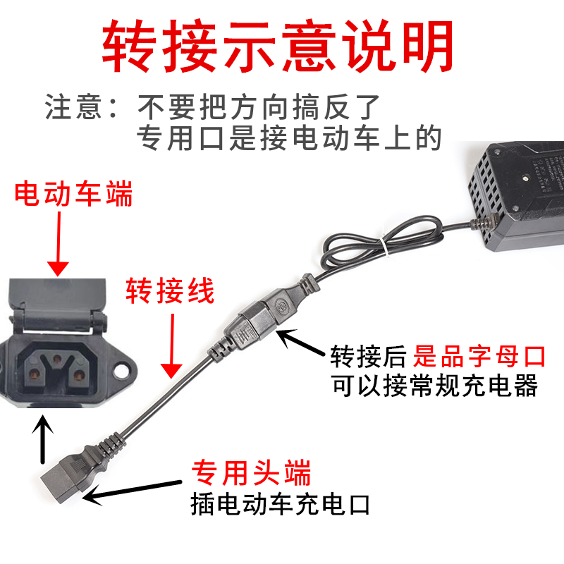 电瓶车电动车充电口品字通用转接头台铃爱玛雅迪绿源新国标转接线 - 图0