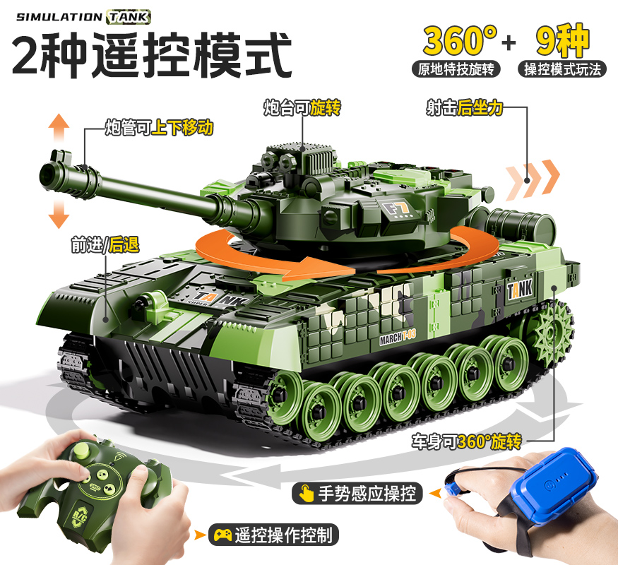 儿童大遥控车坦克汽车履带式模型车可开炮电动玩具车男孩生日礼物 - 图1