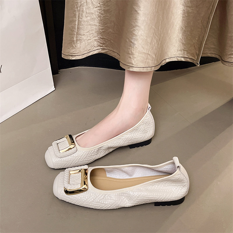 超软头层羊皮~韩版显白浅口女鞋软皮软底方扣单鞋百搭真皮平底鞋,淘宝优惠券,粉丝福利购,淘宝优惠卷