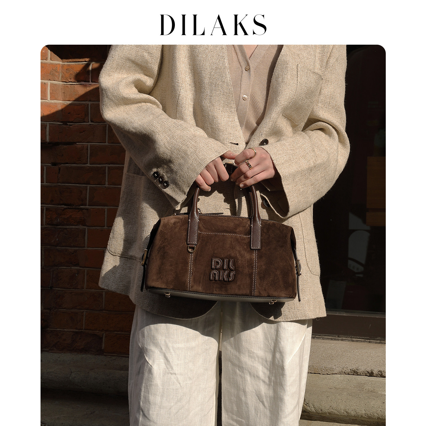 【新年礼物】DILAKS新款麂皮包包女手提波士顿包轻奢感通勤斜挎包,淘宝优惠券,粉丝福利购,淘宝优惠卷