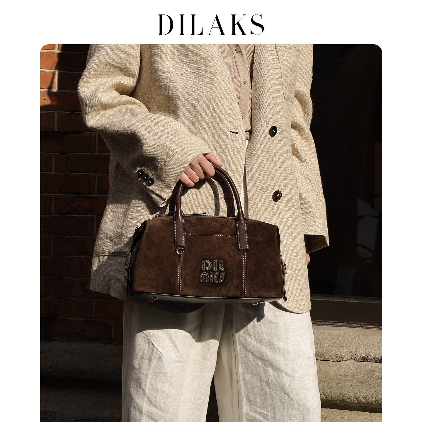 【新年礼物】DILAKS新款麂皮包包女手提波士顿包轻奢感通勤斜挎包,淘宝优惠券,粉丝福利购,淘宝优惠卷