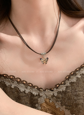 新中式蝴蝶双层项链复古小众锁骨链女高级感毛衣链颈链配饰品春夏