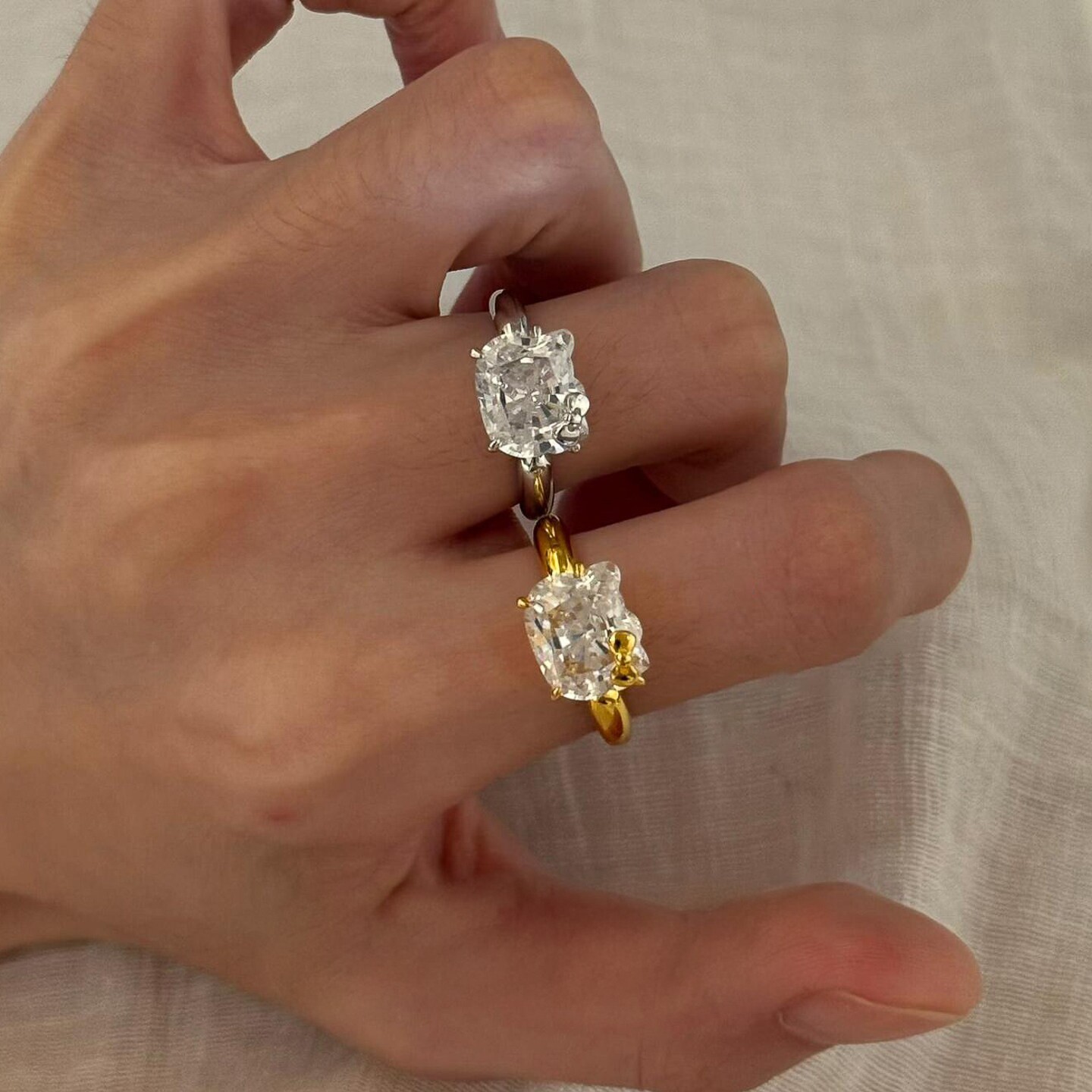 Cute KT meow large particle imitation diamond flash ring female niche design light luxury high-end open index finger ring ring
