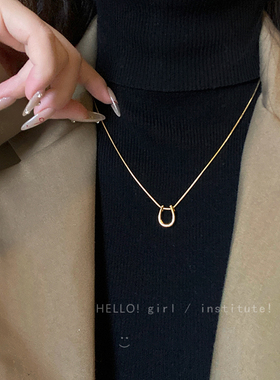 U型马蹄吊坠项链女2024新款高级感蛇骨毛衣链秋冬简约百搭配饰品