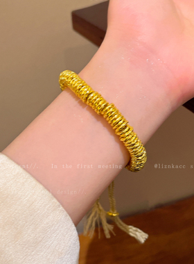 黄金色五帝铜钱手链女款2025新款古法沙金盘缠手串新中式葫芦手饰