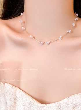 韩系双层珍珠满天星项链女高级感轻奢小众颈链配饰锁骨链choker