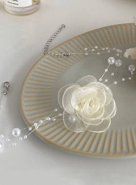 脖子配饰浪漫性感多层珠珠项链女花朵锁骨链小众设计感颈链