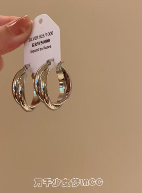 巨显脸小！银色圆圈耳圈女2026新款轻奢高级感素圈耳环圈圈耳饰