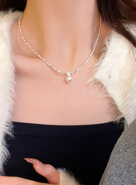 轻奢单颗珍珠碎银子项链女