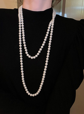 长款叠戴仿珍珠项链轻奢小众毛衣链轻奢高级感2025新款百搭配饰女