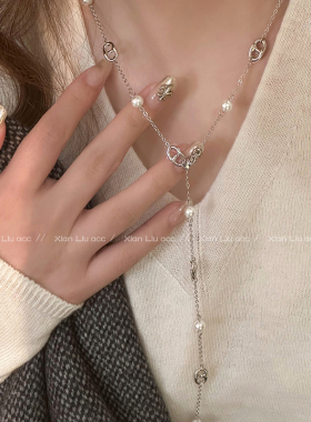 长款猪鼻子珠珠项链女2026新款爆款毛衣链轻奢小众气质锁骨链配饰