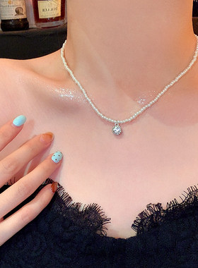 韩系精致闪锆珍珠项链女轻奢小众高级感锁骨链气质颈链配饰choker