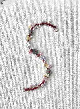 酒红色小花花蝴蝶编织手绳女简约显白花朵个性时尚百搭手链手饰品