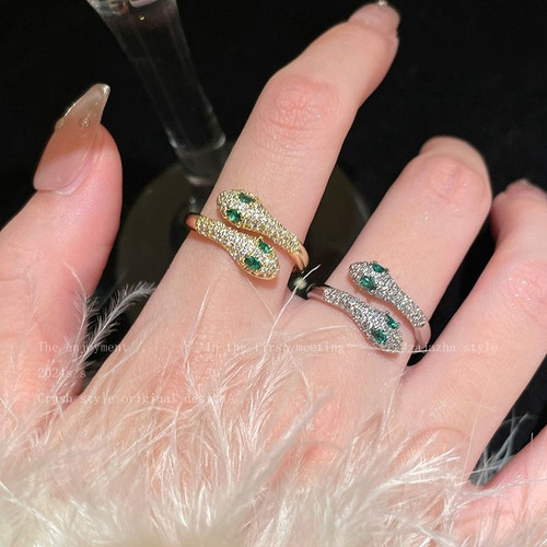 金色锆石双头蛇戒指女2025新款本命年开口食指戒小众设计独特指环 - 图3