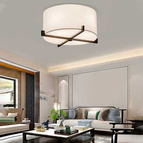 新中式中国风现代简约客厅卧室灯书房走廊过道餐厅布艺圆形吸顶灯 - 图2