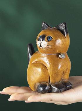 泰国工艺礼品摆饰木制小猫摆件家居饰品客厅电视柜可爱桌面摆件酒