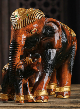 大象摆件酒柜装饰品实木送礼