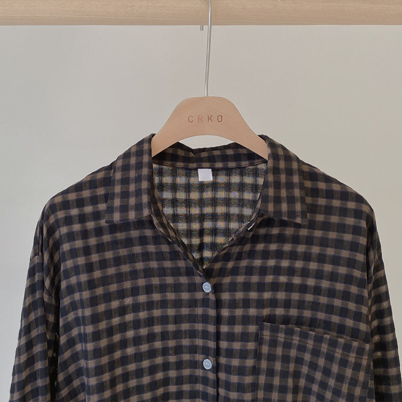 韩国直邮crko长袖格子春秋款衬衫 thejamy海外衬衫