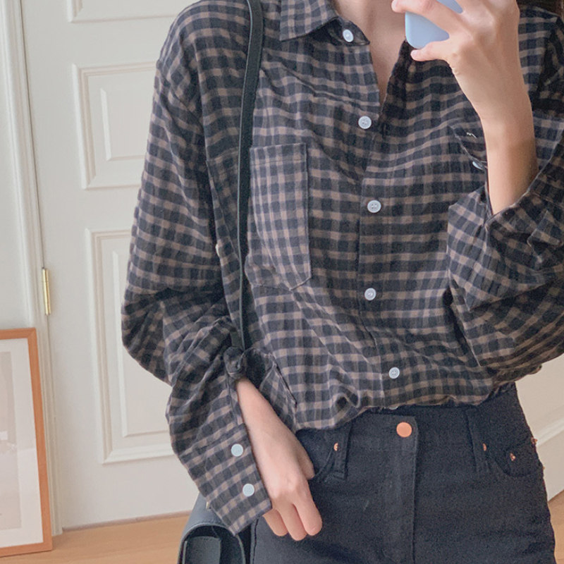 韩国直邮crko长袖格子春秋款衬衫 thejamy海外衬衫