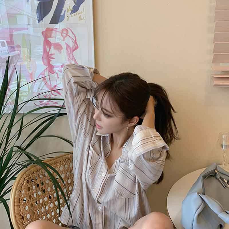 韩国直邮cherrykoko条纹女秋衬衫 thejamy海外衬衫