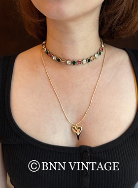 欧美轻奢小众名媛法式彩钻Vintage复古中古明星同款CHOKER女 项链