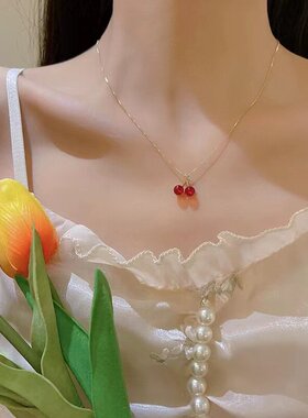 日韩轻奢红色樱桃锁骨链