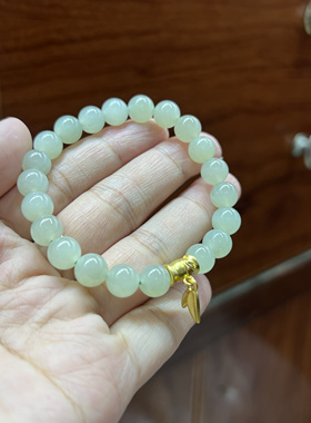 天然和田玉手链女款晴水圆珠玉石手串送妈妈女友礼物生日情人节