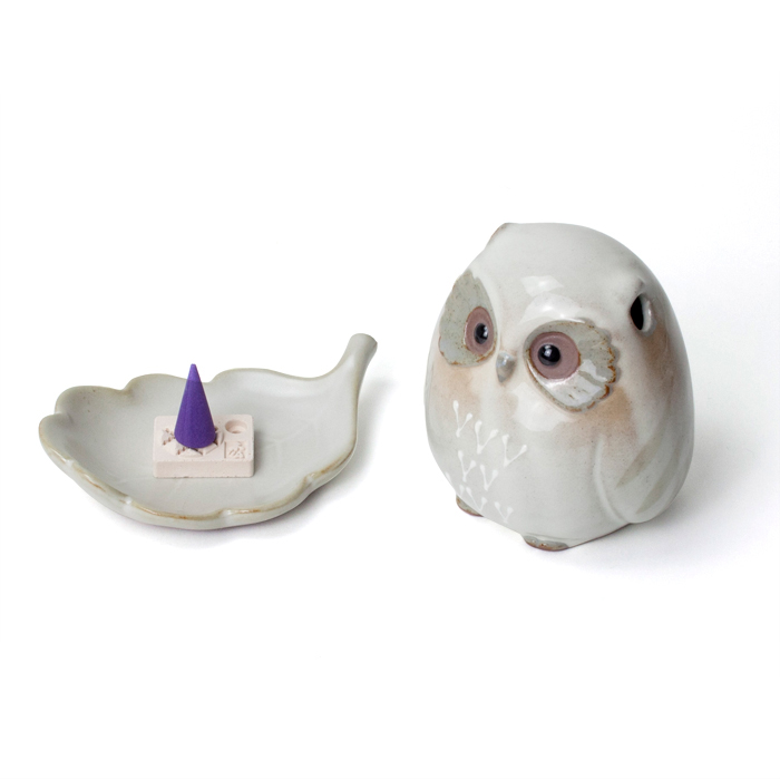 日本原装香老铺松荣堂丽香炉猫头鹰香皿陶瓷家用室内创意摆件-图0