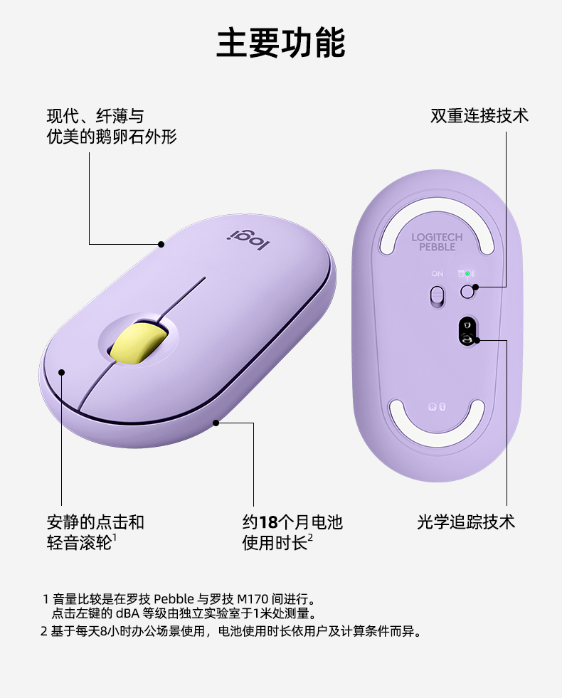 罗技/Logitech pebble无线蓝牙静音鼠标女生IPAD平板双模MAC办公 - 图2