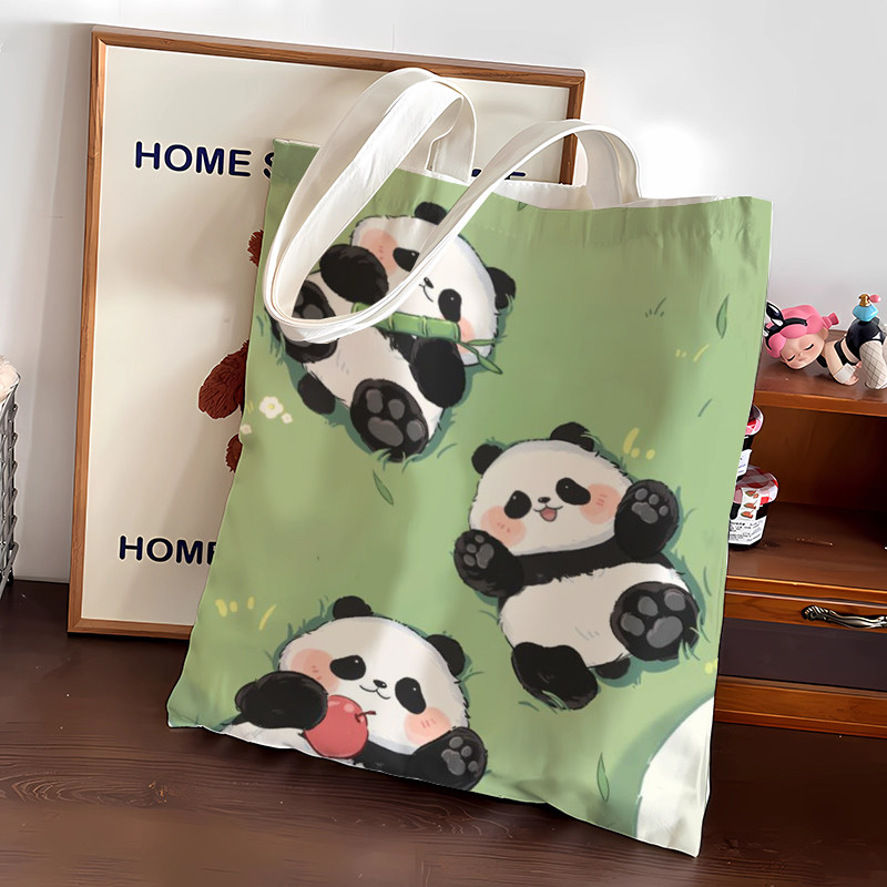 牛油果绿三只大熊猫大容量文件袋简约学生补习上课上班通勤帆布袋,淘宝优惠券,粉丝福利购,淘宝优惠卷