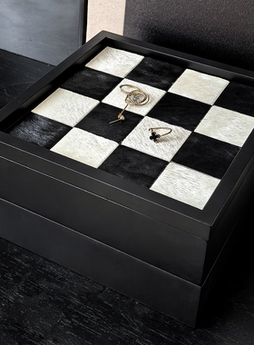 态生活木质棋盘格多层玄关收纳盒